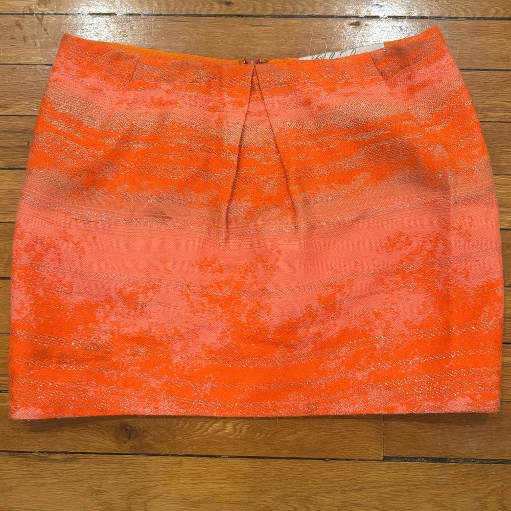 Lela Rose Orange Peach Tweed Mini Skirt